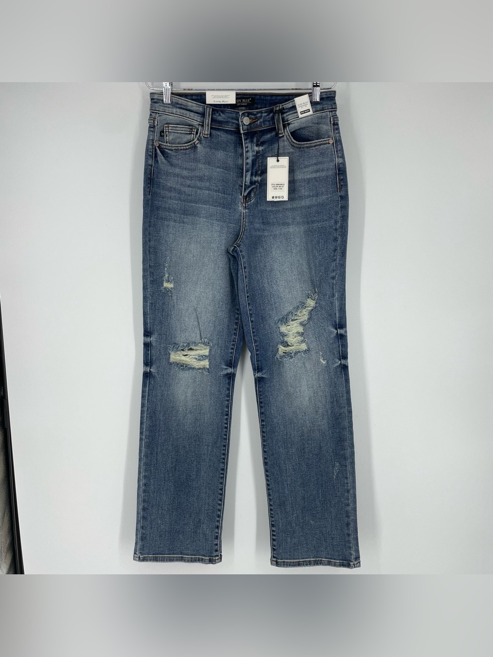 NEW Judy Blue High Waist medium wash dad straight Jean distressed 30